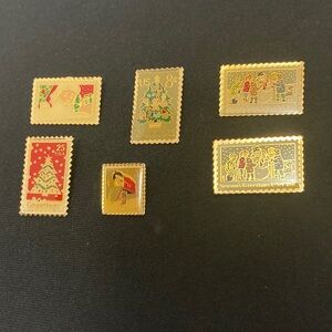USPS postage stamp pins set of 6 vintage Seasons Greeting